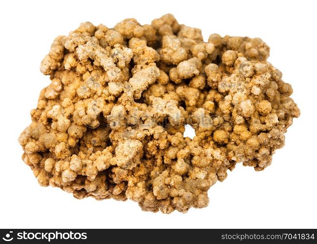 macro shooting of natural mineral rock specimen - rough druse of Chalcedony stone isolated on white background from Lipovka region, Ural Mountains, Russia