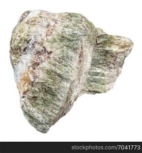 macro shooting of natural mineral rock specimen - rough richterite stone isolated on white background from Kovdor region, Kola Peninsula, Russia