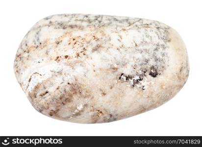 macro shooting of natural mineral rock specimen - tumbled Albite stone isolated on white background from Lovozero Massif, Karelia, Russia