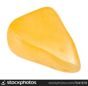 macro shooting of natural mineral rock specimen - tumbled yellow Aventurine gem stone isolated on white background from India