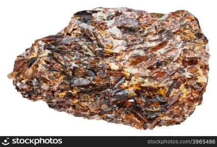 macro shooting of natural mineral stone - crystals of titanite (sphene, calcium titanium) isolated on white background