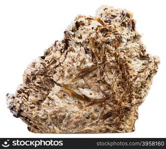 macro shooting of natural mineral stone - piece of raw astrophyllite rock isolated on white background