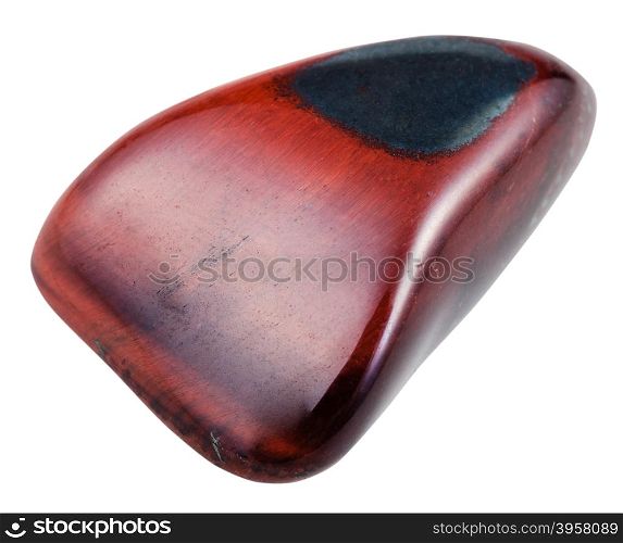 macro shooting of natural mineral stone - polished red ox eye gemstone isolated on white background