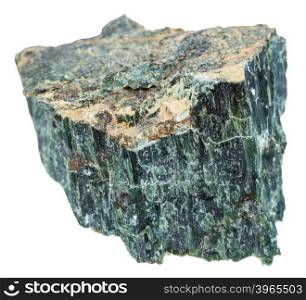 macro shooting of natural mineral stone - rock of Chrysotile (green asbestos, serpentine asbestos, white asbestos) isolated on white background