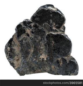 macro shooting of natural mineral stone - rock of Ilmenite ( titanium-iron oxide, titanium ore) isolated on white background