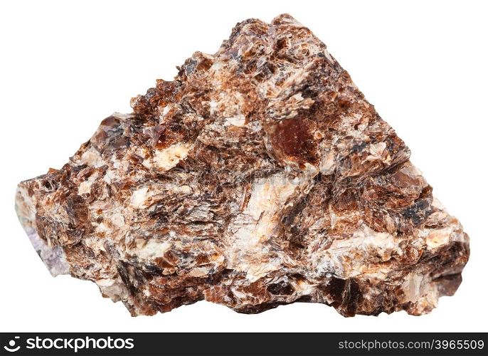 macro shooting of natural mineral stone - rock of Phlogopite (magnesium mica) isolated on white background