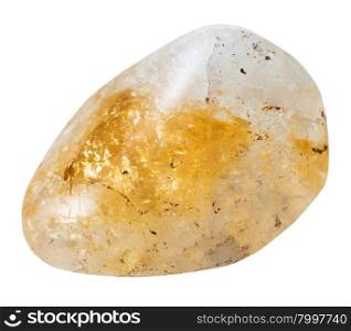 macro shooting of natural mineral stone - yellow citrine quartz semiprecious isolated on white background