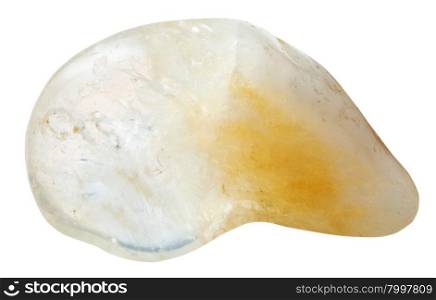 macro shooting of natural mineral stone - yellow citrine semi-precious stone isolated on white background
