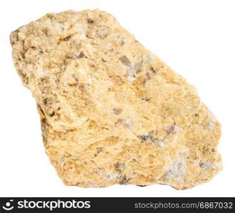 macro shooting of specimen of natural mineral rock - amorphous narsarsukite stone isolated on white background from Kola Peninsula