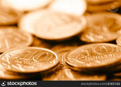 macro shot of golden coins