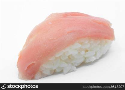 macro shot of hamachi Tuna suhsi nikiri on white background