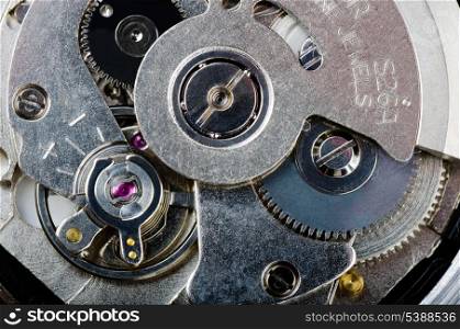 Macro shot of mechanism of wrist watch