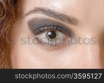 Macro shot of woman&acute;s eye with long eyelashes. Sexy looking eye look