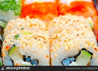 macro sushi with different fillings