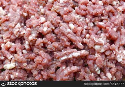 Macro view of raw minced beef, made from a rump steak.