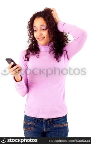 Mad black beautiful woman calling on cellphone