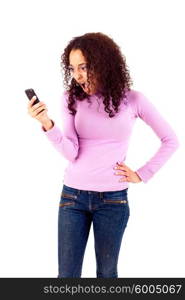 Mad black beautiful woman calling on cellphone