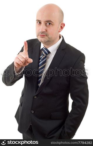 mad business man pointing, isolated on white