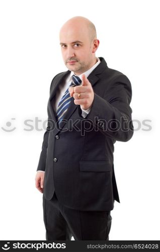 mad business man pointing, isolated on white. pointing