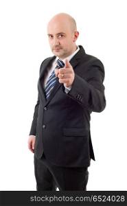 mad business man pointing, isolated on white. pointing