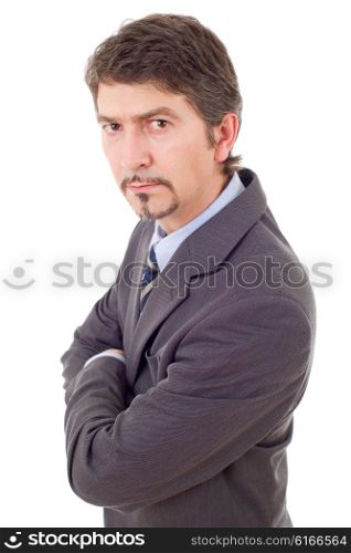 mad business man portrait isolated on white