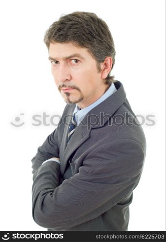 mad business man portrait isolated on white
