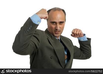 mad mature business man portrait, isolated on white