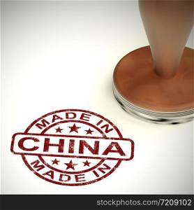 Made in China stamp shows Chinese products produced or fabricated in the PRC. Quality patriotic exports for international trade - 3d illustration. Made In China Stamp Showing Chinese Product Or Produce