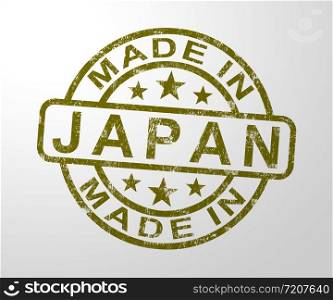 Made in Japan stamp shows Japanese products produced or fabricated in Asia. Quality patriotic exports for international trade - 3d illustration. Made In Japan Stamp Shows Japanese Product Or Produce