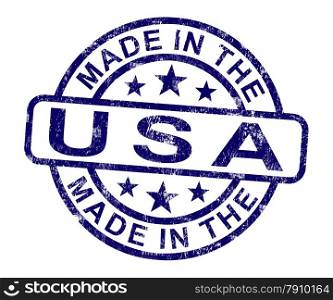 Made In Usa Stamp Shows Product Or Produce Of America. Made In USA Stamp Showing American Product Or Produce