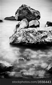 made with long exposure, selective focus on stones