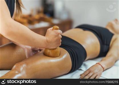 Maderotherapy anti cellulite massage treatment with wooden vacuum cup . Wooden Vacuum Cup Maderotherapy Anti Cellulite Massage Treatment
