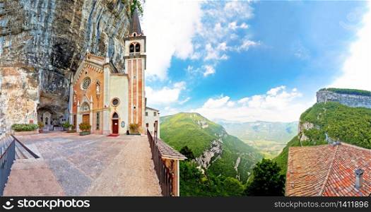 Madonna della Corona church on the rock panoramic view, sanctuary in Trentino Alto Adige region of Italy