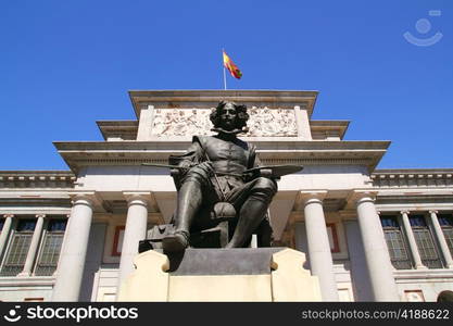 Madrid Museo del Prado with Velazquez statue main door in Castellana