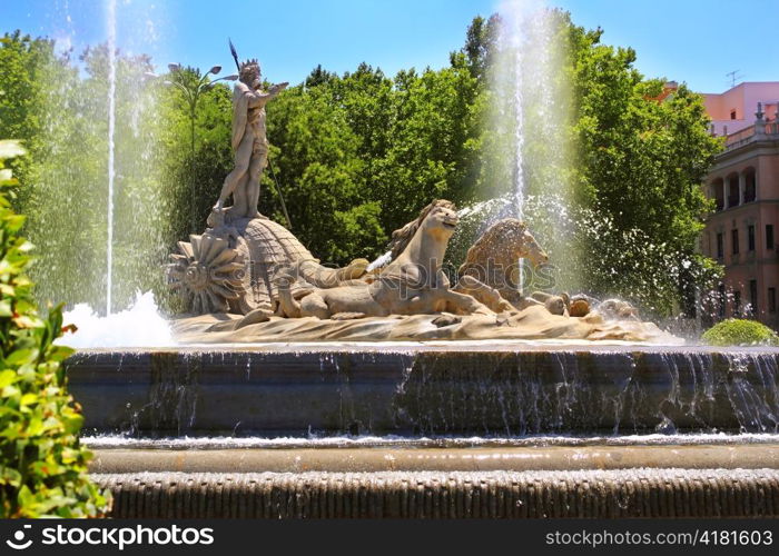 Madrid Neptuno fountain in Paseo de la Castellana Spain