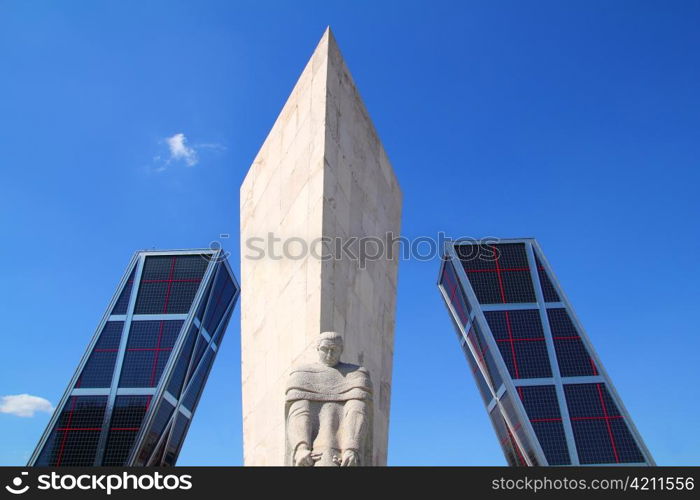 Madrid paseo Castellana buildings Puerta Europa in Plaza Castilla