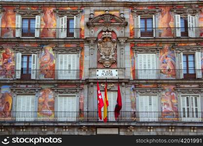 Madrid Plaza Mayor colorful facade typical square in Spain