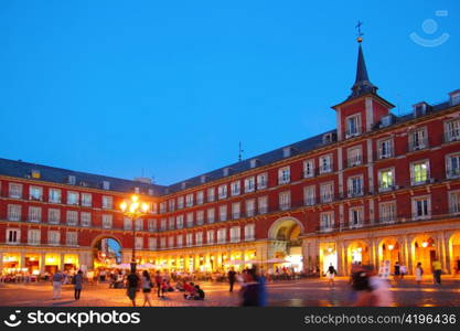 Madrid Plaza Mayor night lights typical square in Spain
