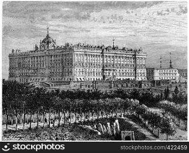 Madrid, Royal Palace, vintage engraved illustration. History of France ? 1885.