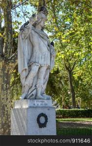 Madrid-September, 13,2017: statue of Vvamba (Vambo, Wambe) - the king of the Visigoths Visigothic kingdom German 643-687 on square Oriente in Madrid-on September 13, 2017 in Madrid, Spain
