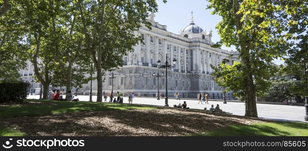 Madrid-September, 13: The Royal palace from square Oriente in Madrid-on September 13, 2017 in Madrid, Spain