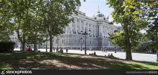 Madrid-September, 13: The Royal palace from square Oriente in Madrid-on September 13, 2017 in Madrid, Spain