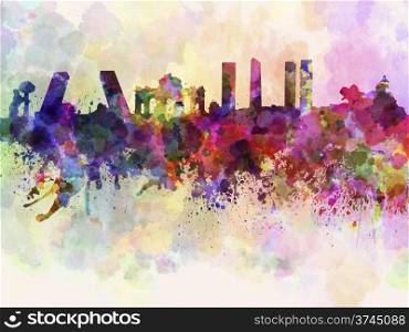 Madrid skyline in watercolor background