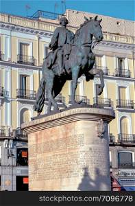 Madrid, Spain-24 February 2019:Tio Sculpture King Charles III et square