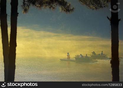 MAEHONGSORN THAILAND - JANUARY24,2017 : tourist rafting in pang ung water reservoir ,pang ung most popular winter traveling destination in maehongsorn northern of thailand