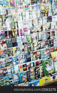 Magazines on a rack