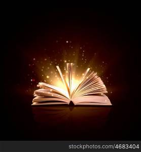 Magic book. Image of opened magic book with magic lights