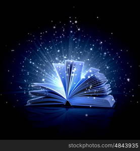 Magic book. Image of opened magic book with magic lights