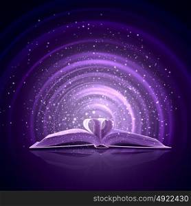 Magic book. Image of opened magic book with magic lights