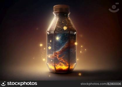 Magic bottle with star and sky inside the bottle. distinct generative AI image.. Magic bottle with star and sky inside the bottle